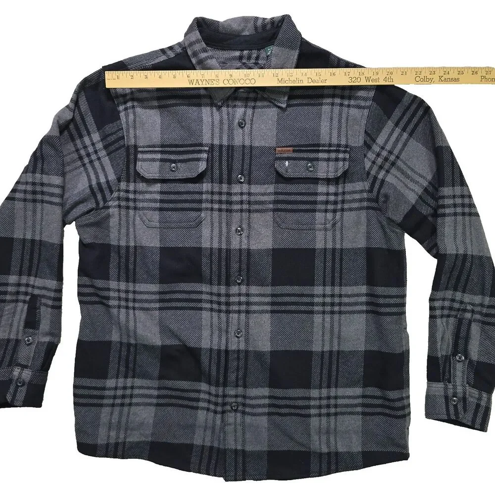 Orvis Gray Black Plaid Big Bear Heavyweight Flannel Long Sleeve Shirt Jacket XL